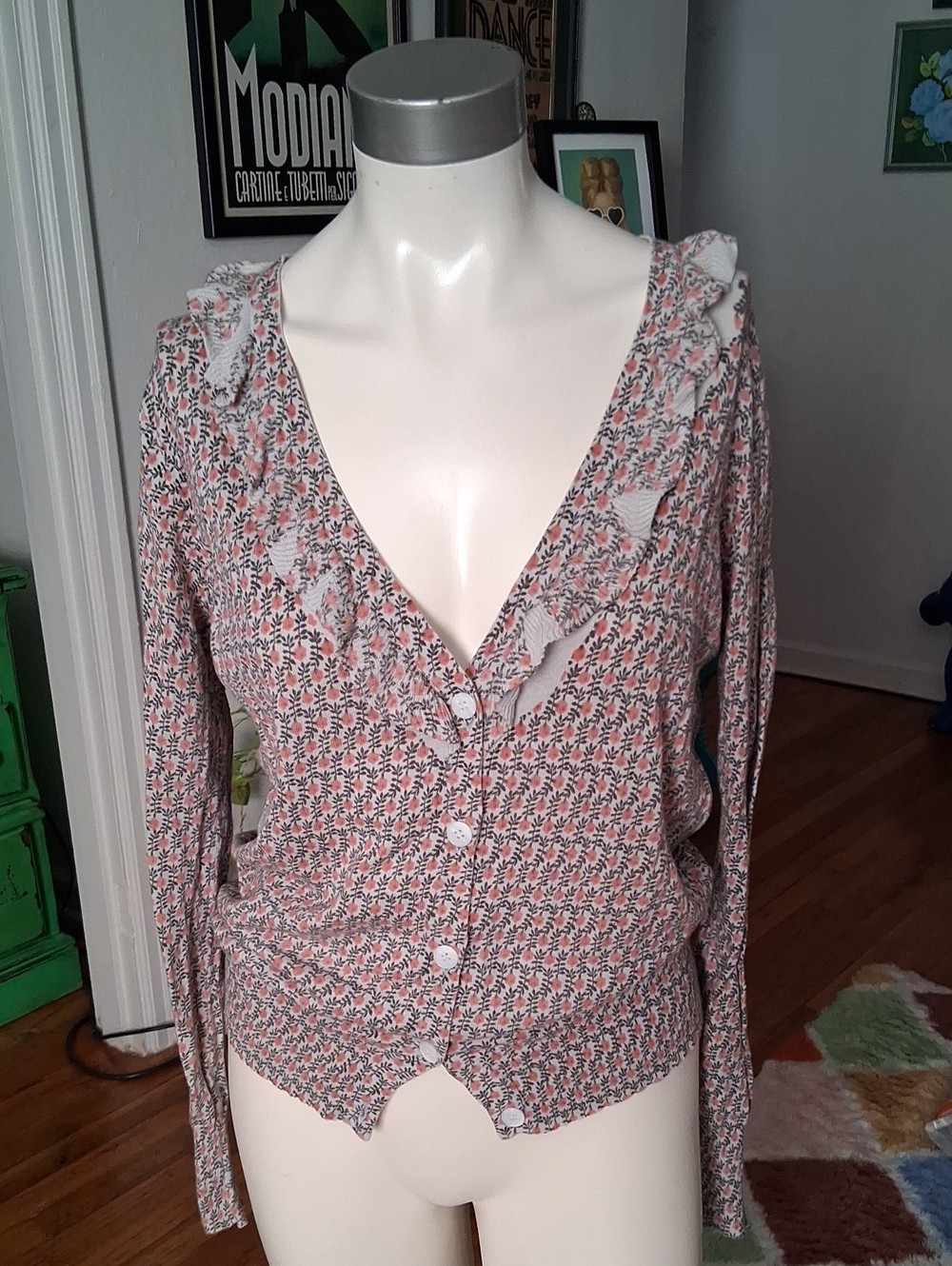 Moon Collection Pink Multi Floral Ruffle Button-Down Top